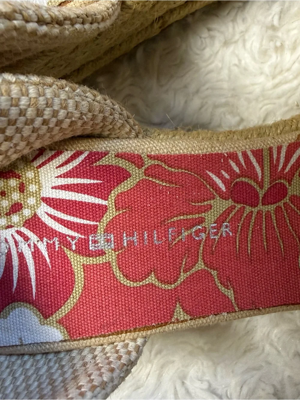 Tommy Hilfiger Pink Floral Ankle-Tie Espadrille Wedges
